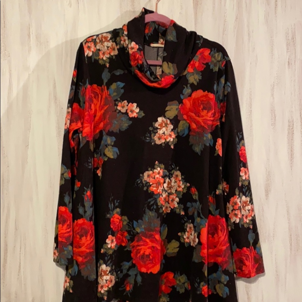 Black with Red Floral Blouse